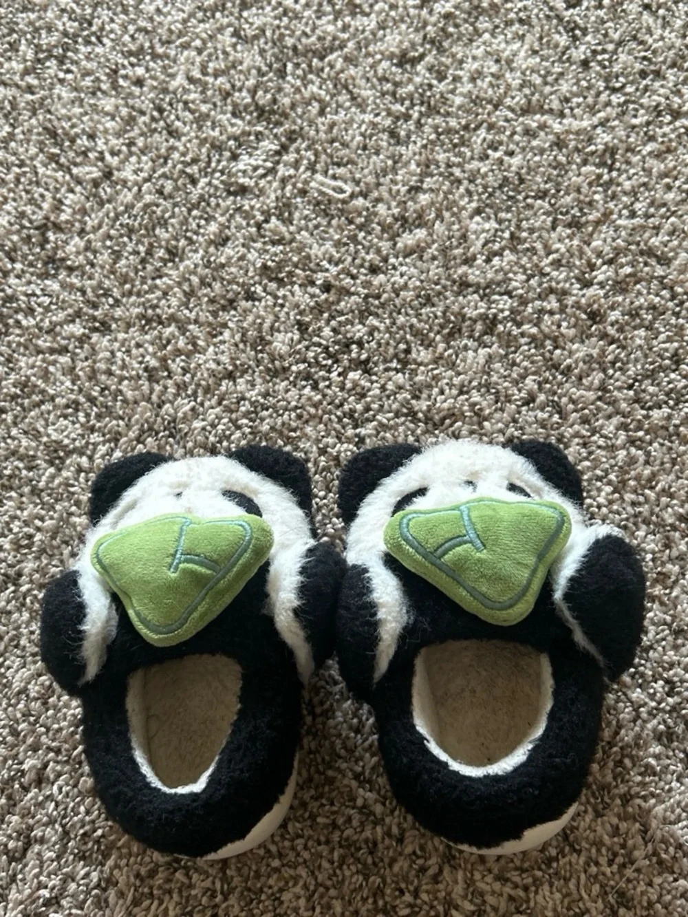 Infant Panda Slippers with Green Accents - Cozy Indoor Shoes